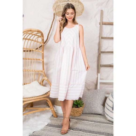 Boutique Dresses & Skirts - Blush Pink Stripe Sleeveless Midi Dress
